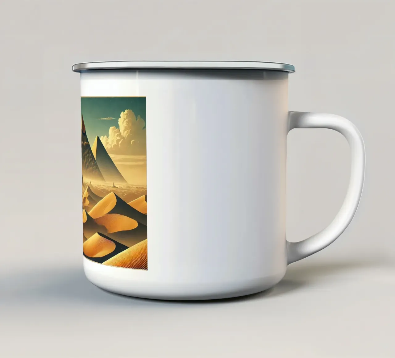 Poster d'epoca sull'Egitto, le piramidi di Giza tazza in smalto da Wanderlust Vibes