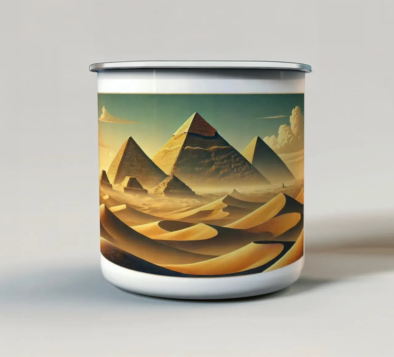 Poster d'epoca sull'Egitto, le piramidi di Giza tazza in smalto da Wanderlust Vibes