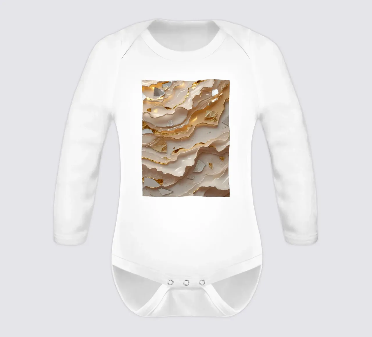 Vetro astratto beige oro e argento LikeTexture body neonato maniche lunghe da DesignDoodle