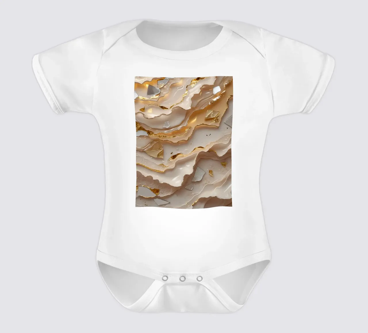 Abstract Beige Goud en Zilver Glas LikeTexture babyrompertje korte mouwen van DesignDoodle