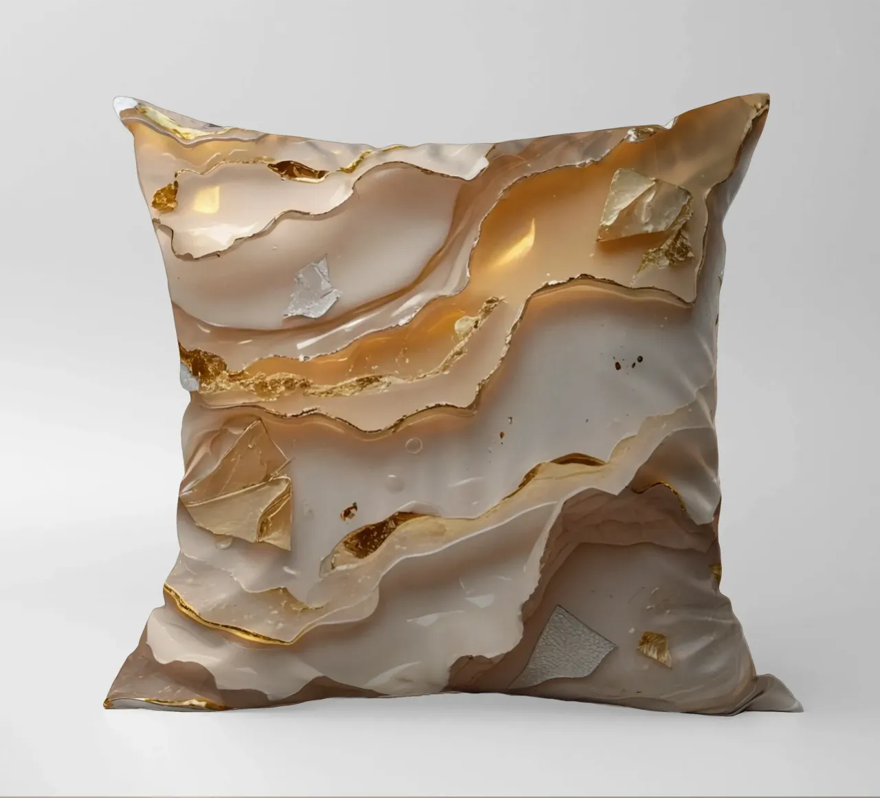 Vetro astratto beige oro e argento LikeTexture cuscino da DesignDoodle