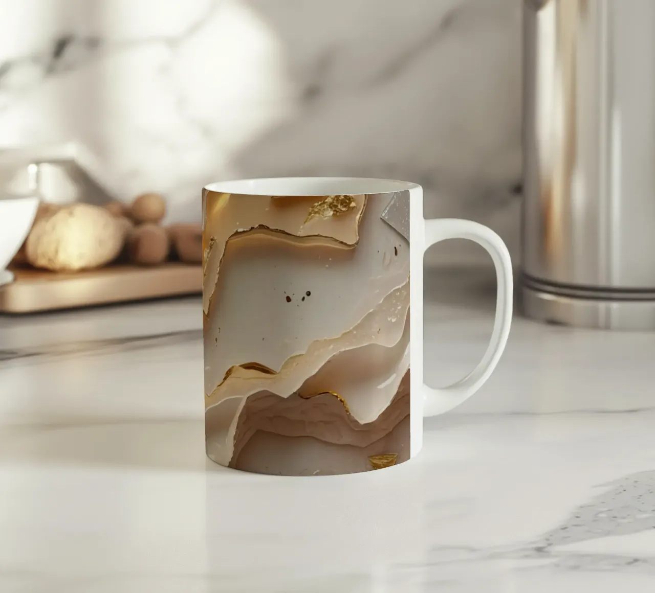 Abstract Beige Goud en Zilver Glas LikeTexture keramische mok van DesignDoodle