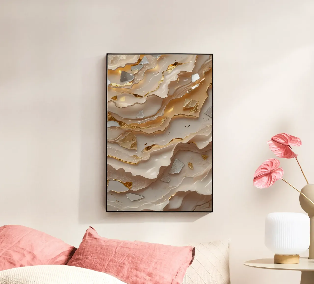 Vetro astratto beige oro e argento LikeTexture plexiglass da DesignDoodle