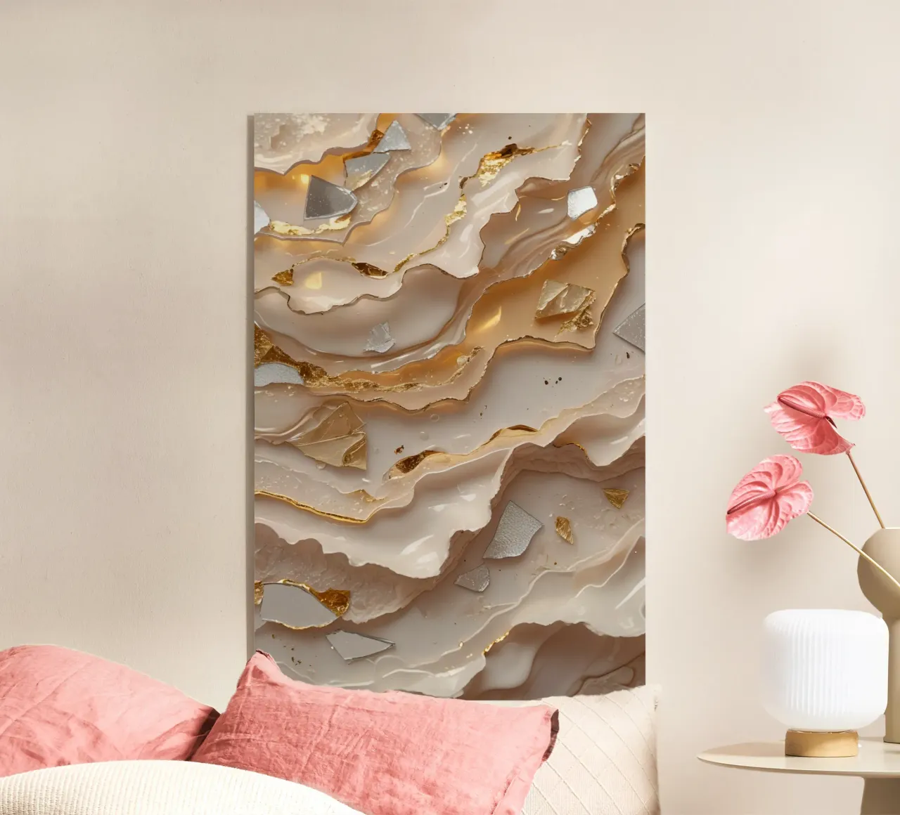 Vetro astratto beige oro e argento LikeTexture plexiglass da DesignDoodle