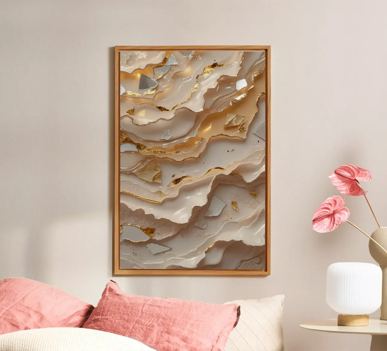 Vetro astratto beige oro e argento LikeTexture alluminio dibond da DesignDoodle