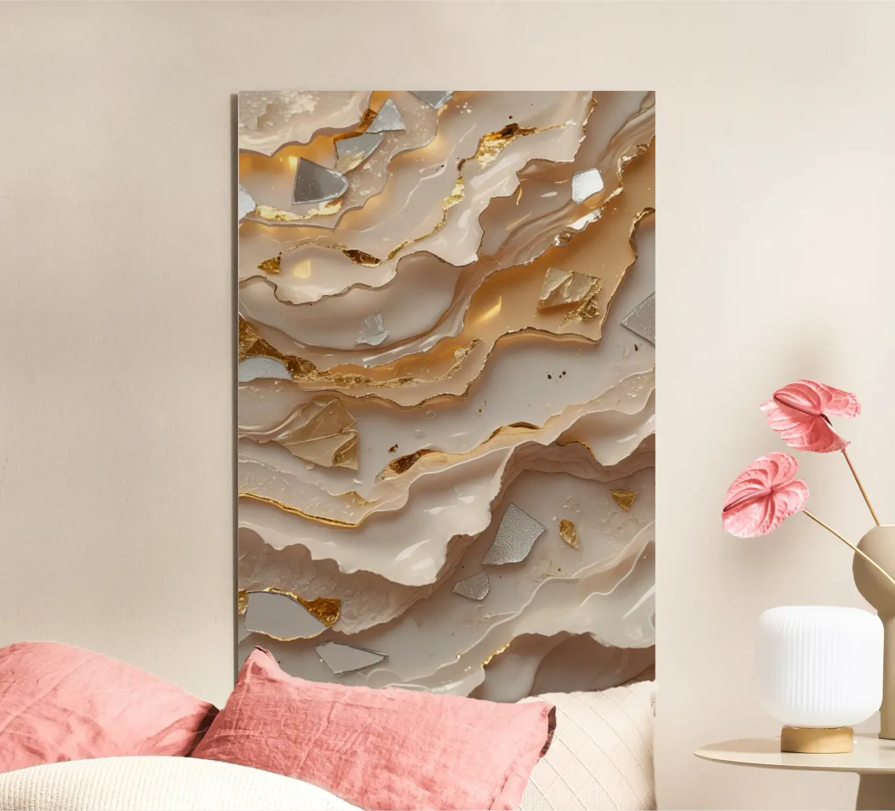 Vetro astratto beige oro e argento LikeTexture alluminio dibond da DesignDoodle