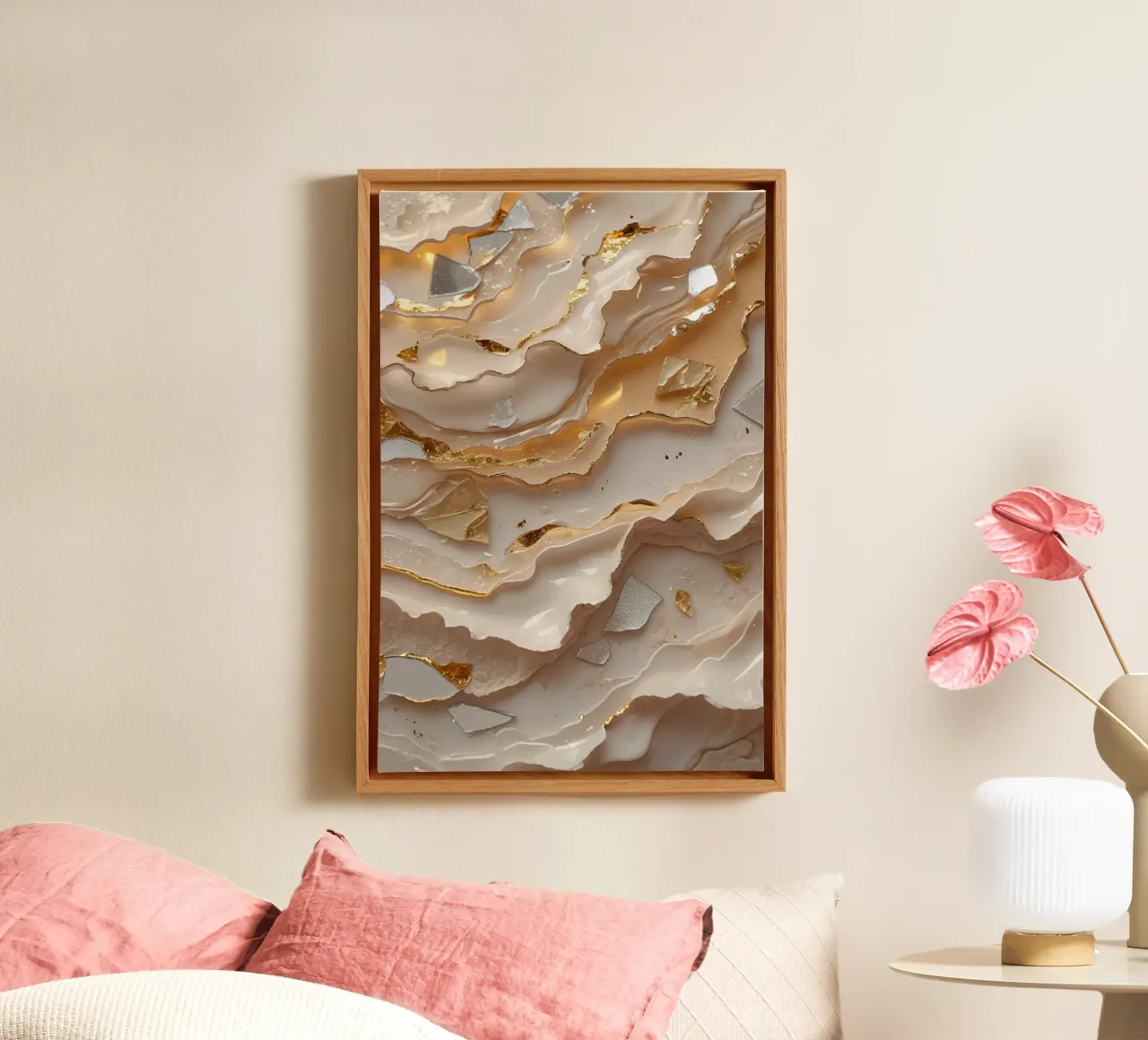 Vetro astratto beige oro e argento LikeTexture tela da DesignDoodle