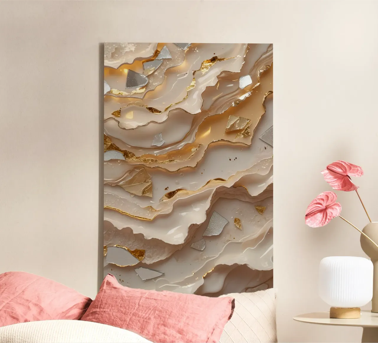 Vetro astratto beige oro e argento LikeTexture tela da DesignDoodle