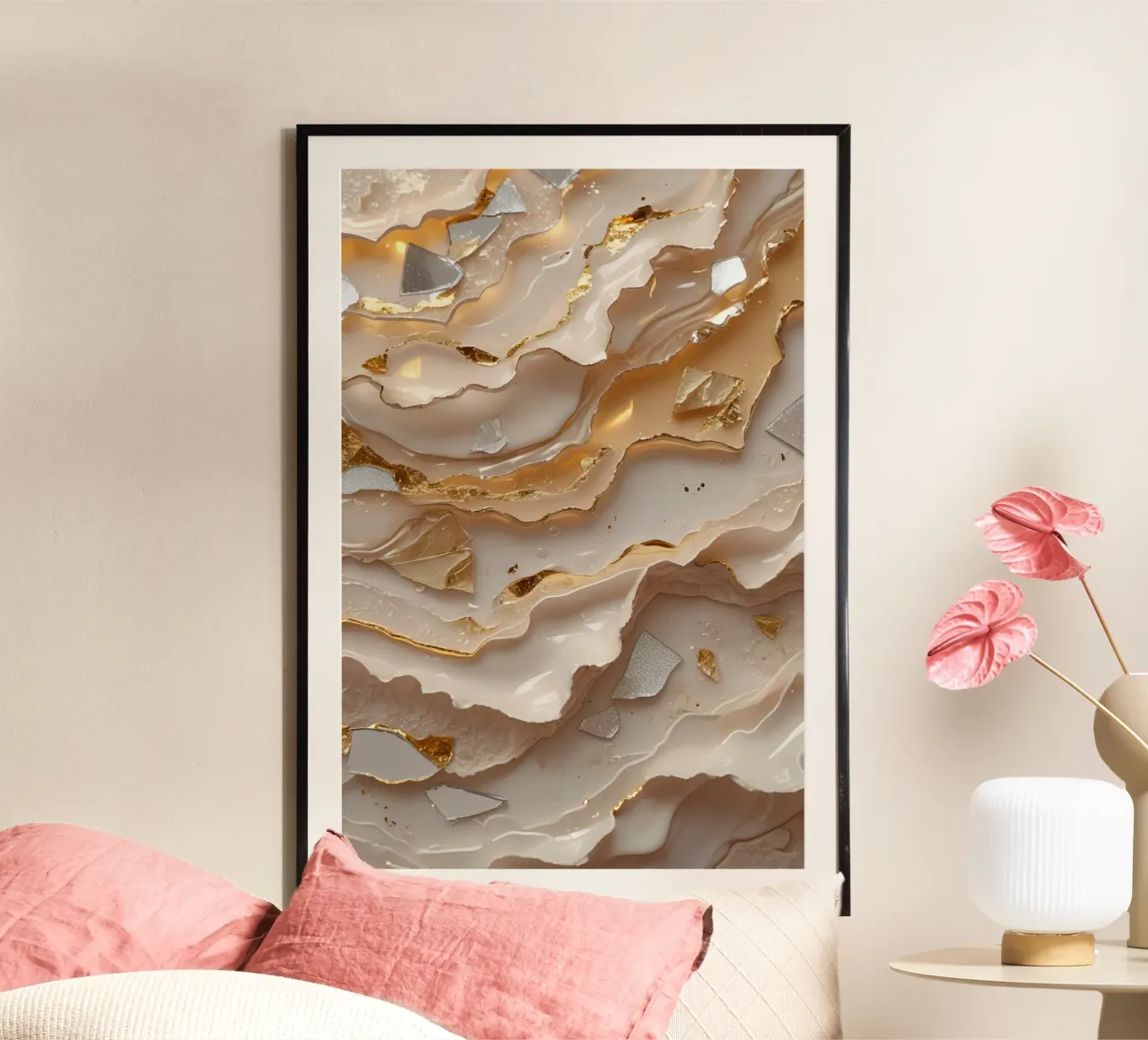 Abstract Beige Goud en Zilver Glas LikeTexture hahnemühle van DesignDoodle