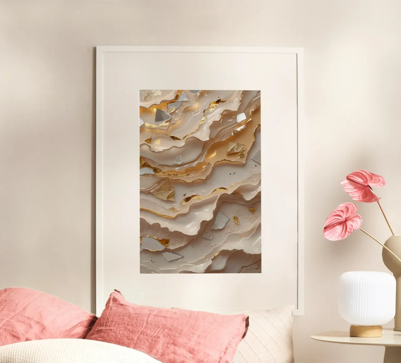 Abstract Beige Goud en Zilver Glas LikeTexture hahnemühle van DesignDoodle