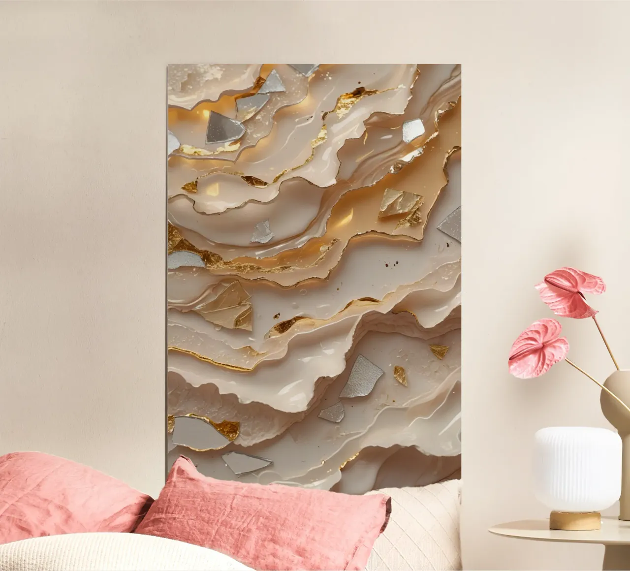 Abstract Beige Goud en Zilver Glas LikeTexture hahnemühle van DesignDoodle