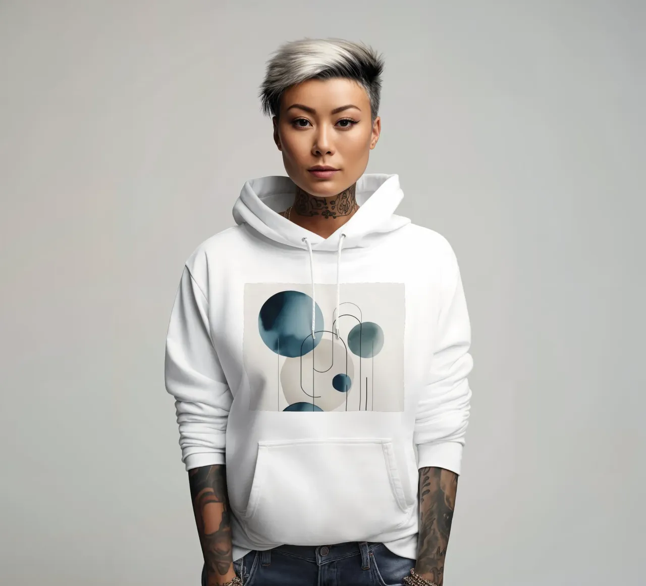 Composizione astratta di cerchi e archi felpa con cappuccio da DesignDoodle