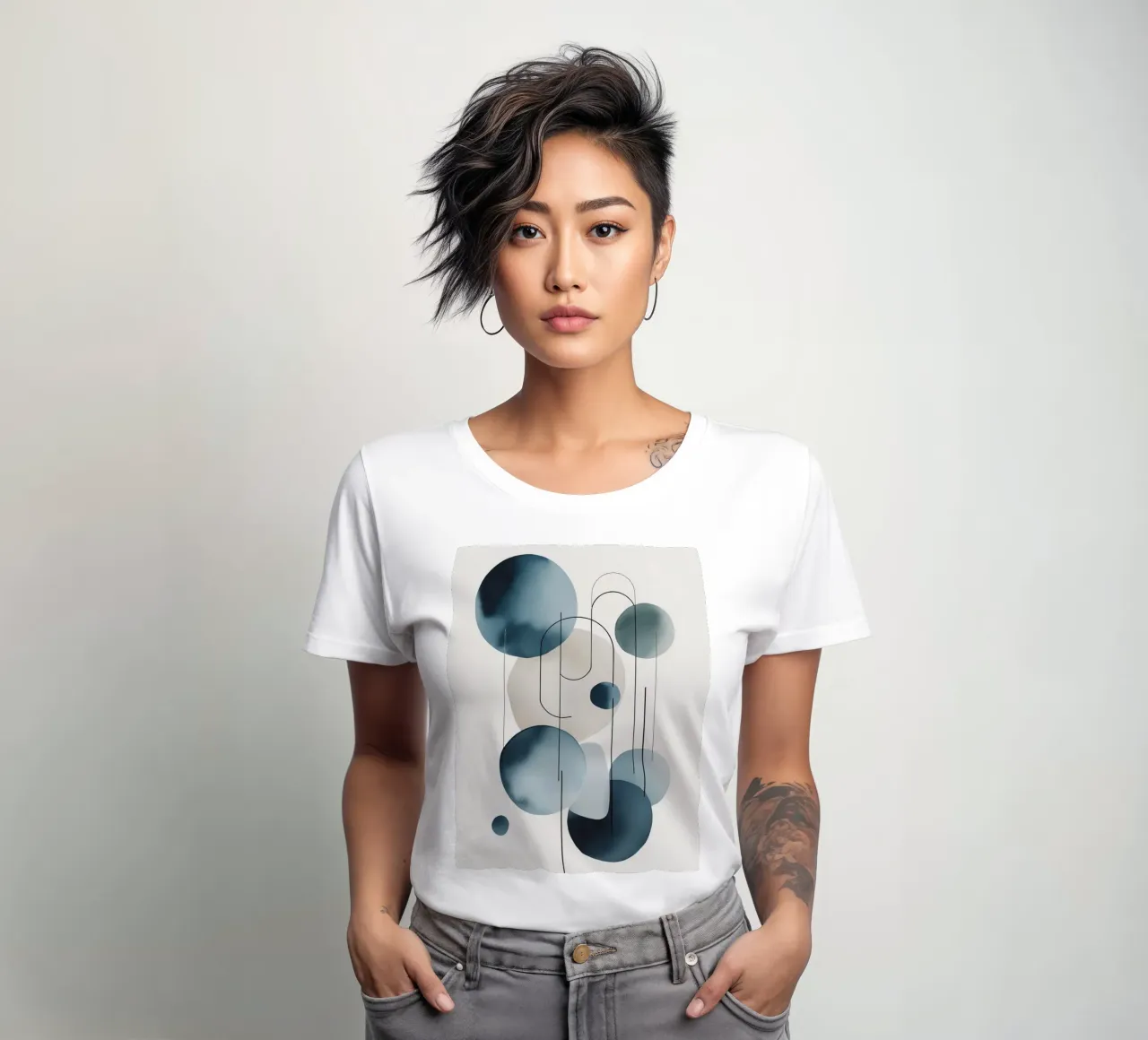 Abstract Circles and Arcs Composition women's fitted t-shirt by DesignDoodle