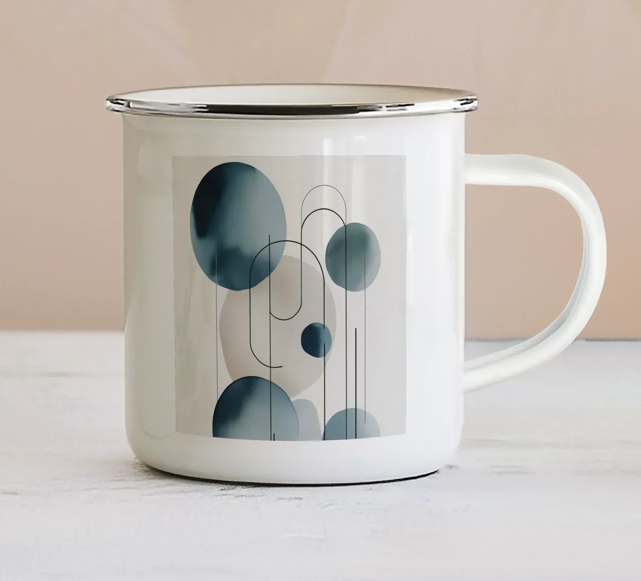 Abstracte cirkels en bogen compositie emaille mok van DesignDoodle