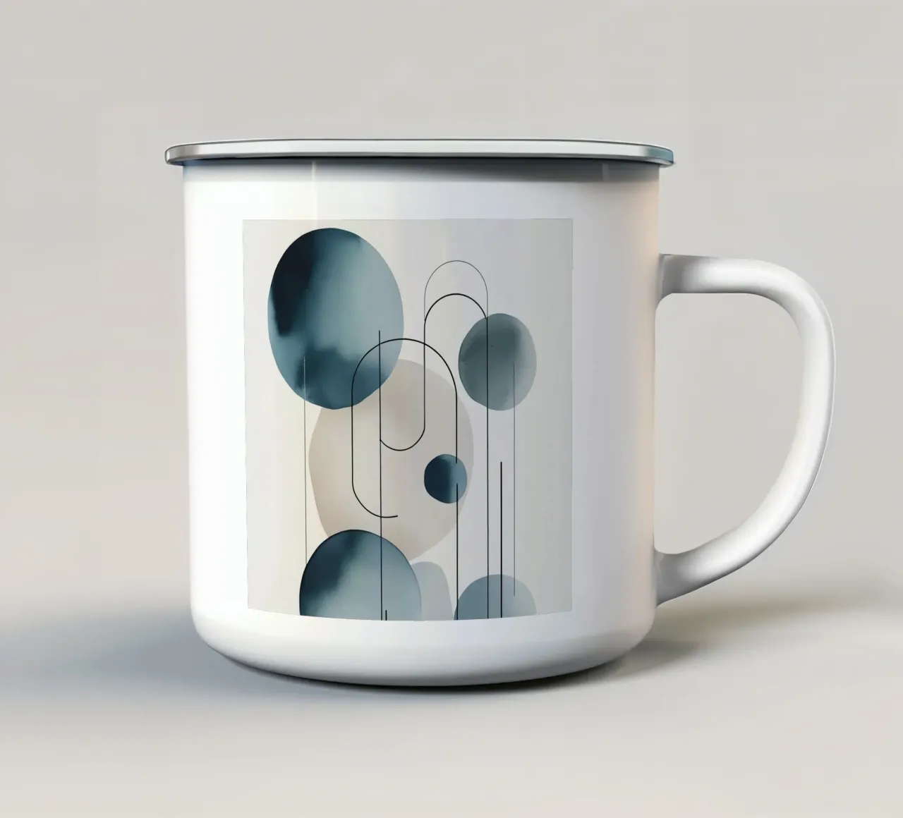 Abstracte cirkels en bogen compositie emaille mok van DesignDoodle