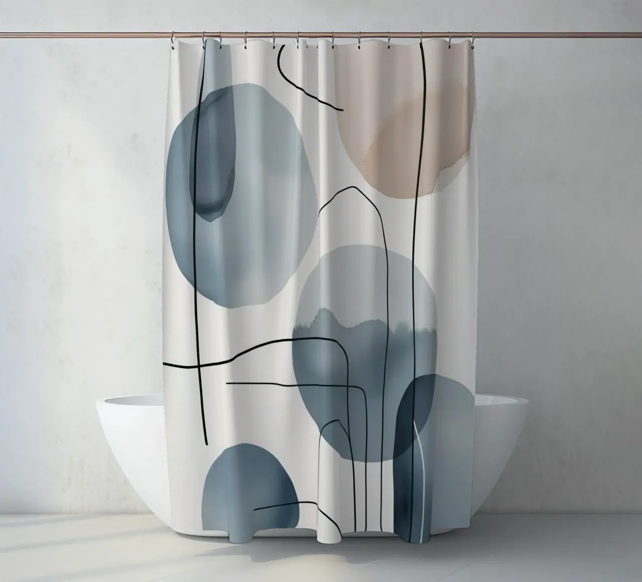 Forme organiche astratte con linee nere tenda da doccia da DesignDoodle