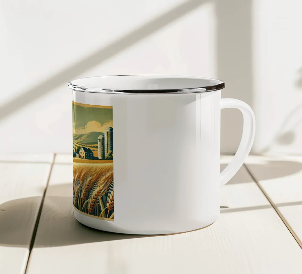 Poster d'epoca dei Campi Dorati tazza in smalto da Wanderlust Vibes