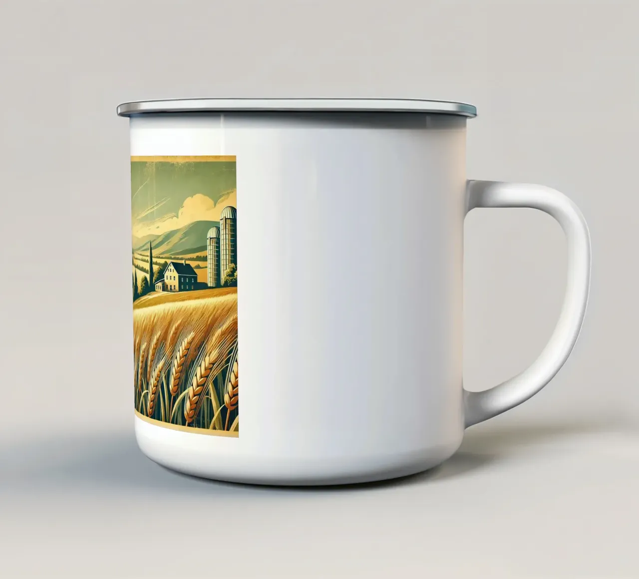 Poster d'epoca dei Campi Dorati tazza in smalto da Wanderlust Vibes