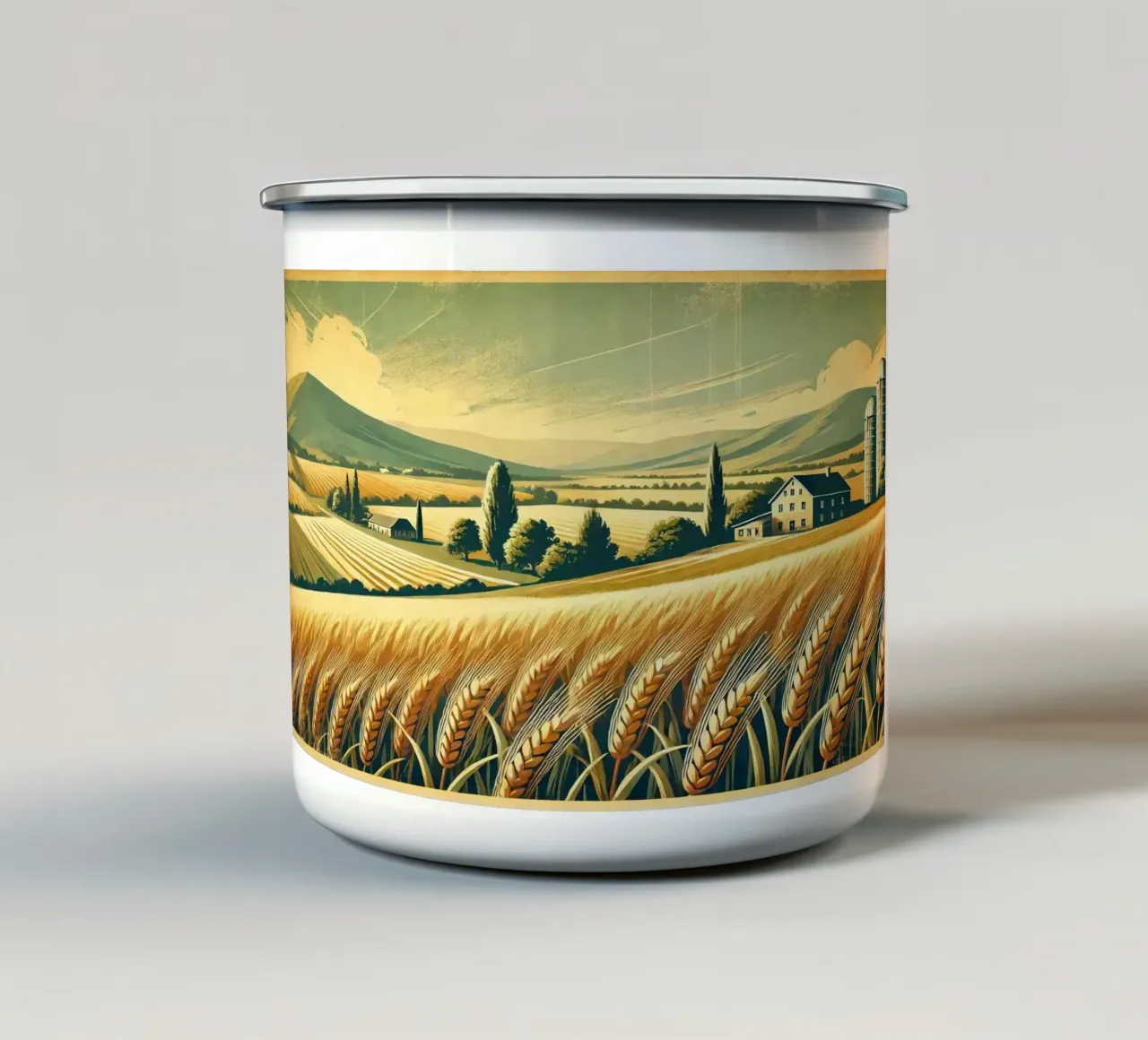 Poster d'epoca dei Campi Dorati tazza in smalto da Wanderlust Vibes