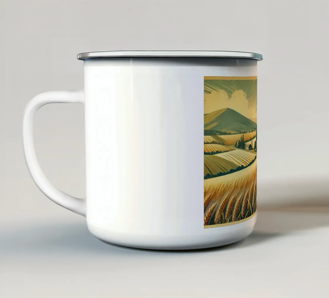 Poster d'epoca dei Campi Dorati tazza in smalto da Wanderlust Vibes