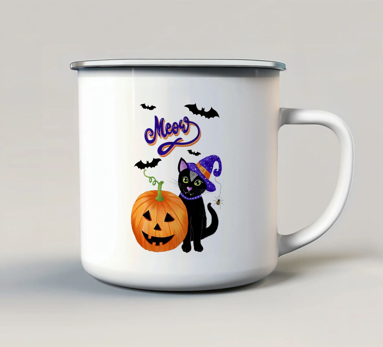 Meow, Halloween con gatto nero tazza in smalto da CalliLetters