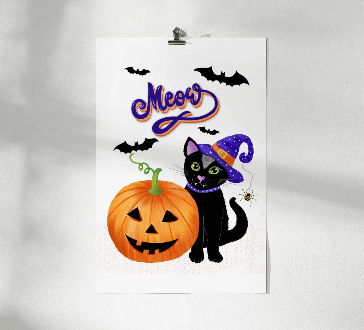 Meow, Halloween with black cat poster by CalliLetters