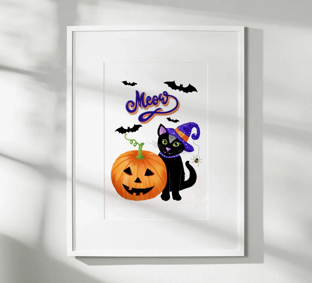 Meow, Halloween with black cat poster by CalliLetters