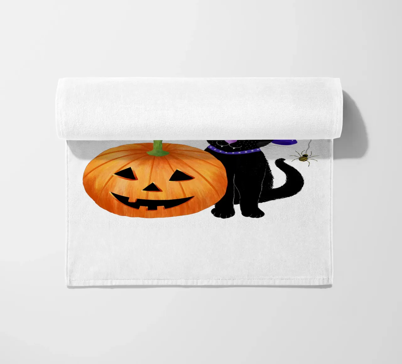 Meow, Halloween with black cat beach towel by CalliLetters