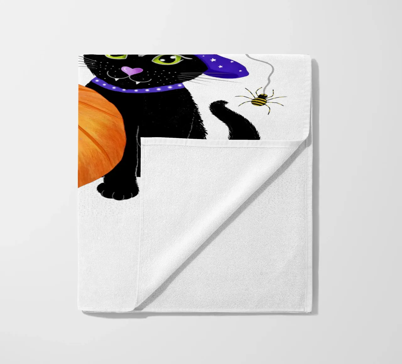 Meow, Halloween with black cat beach towel by CalliLetters