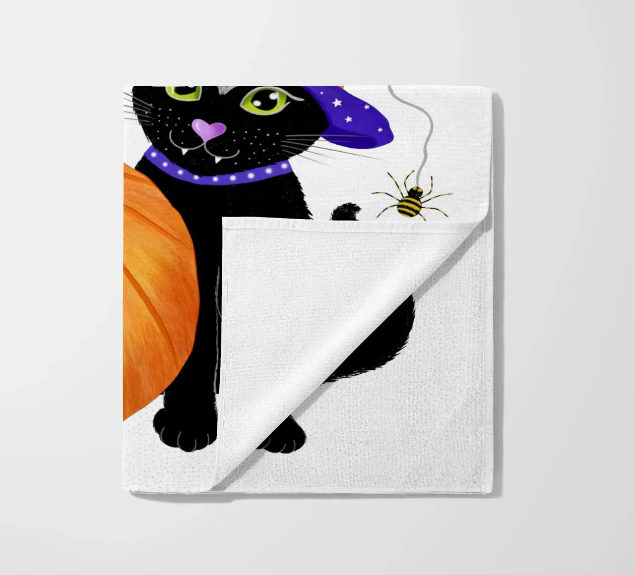 Meow, Halloween with black cat beach towel by CalliLetters