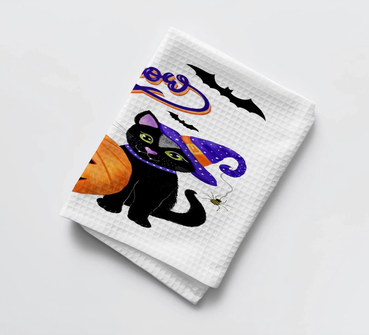 Meow, Halloween avec chat noir torchon de CalliLetters