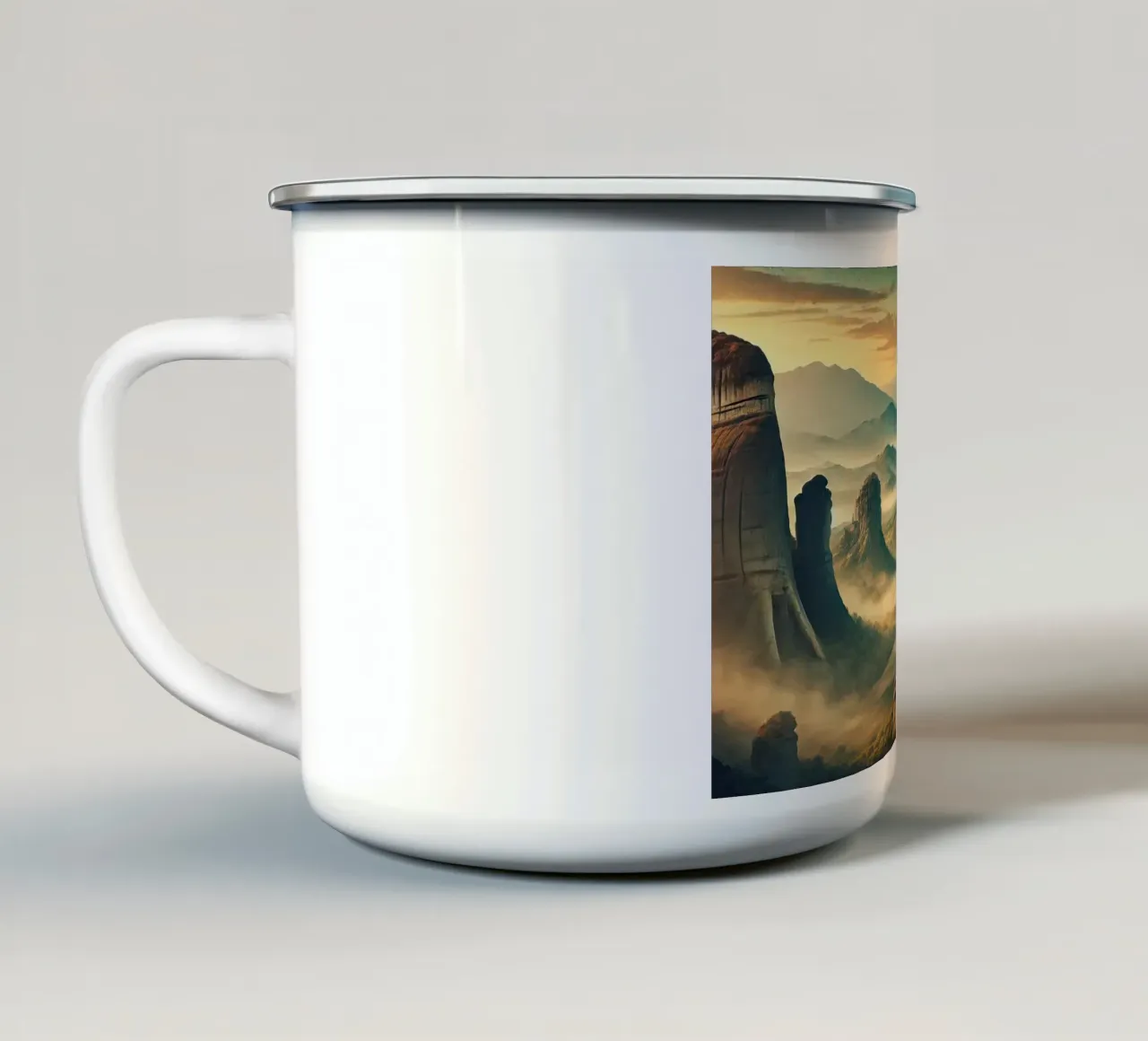 Poster d'epoca Grecia, Monasteri di Meteora tazza in smalto da Wanderlust Vibes