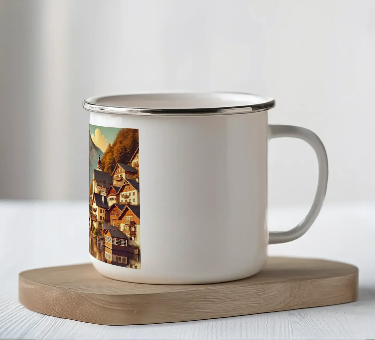 Poster d'epoca di Hallstatt, Austria tazza in smalto da Wanderlust Vibes