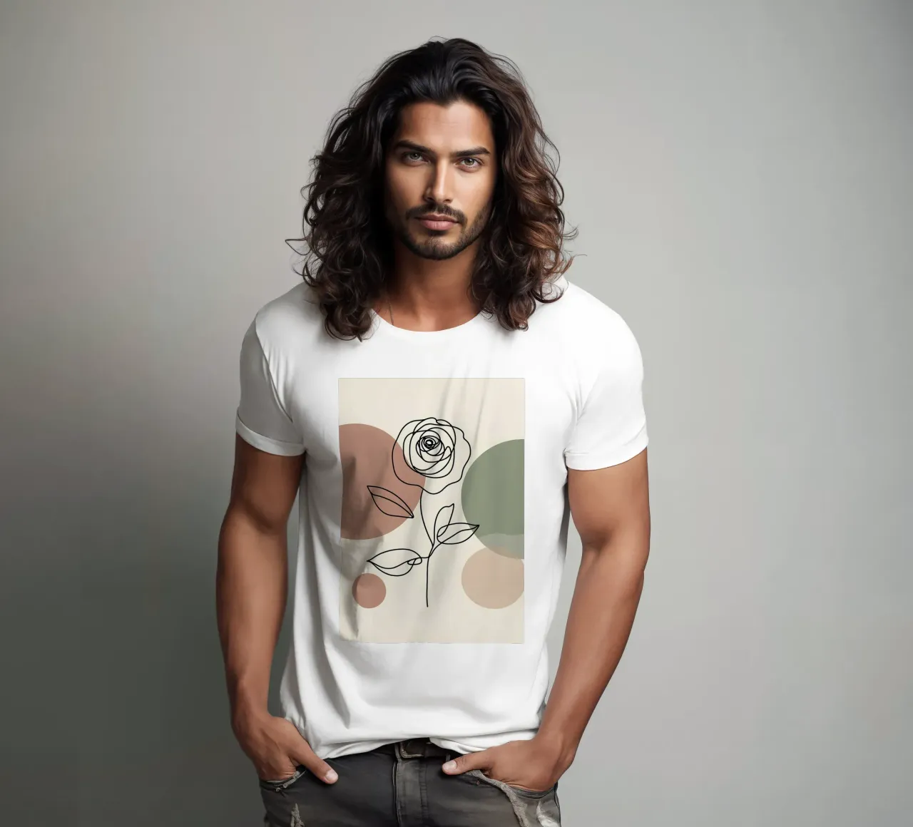 Rose Line Art con forme astratte t-shirt da Bloom And Brush