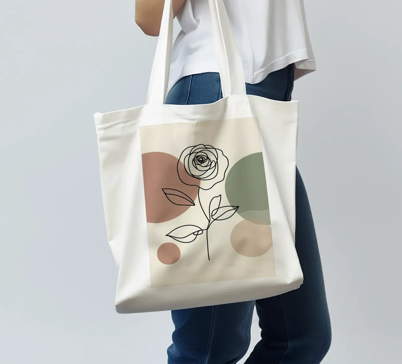 Rose Line Art con forme astratte borsa in juta da Bloom And Brush