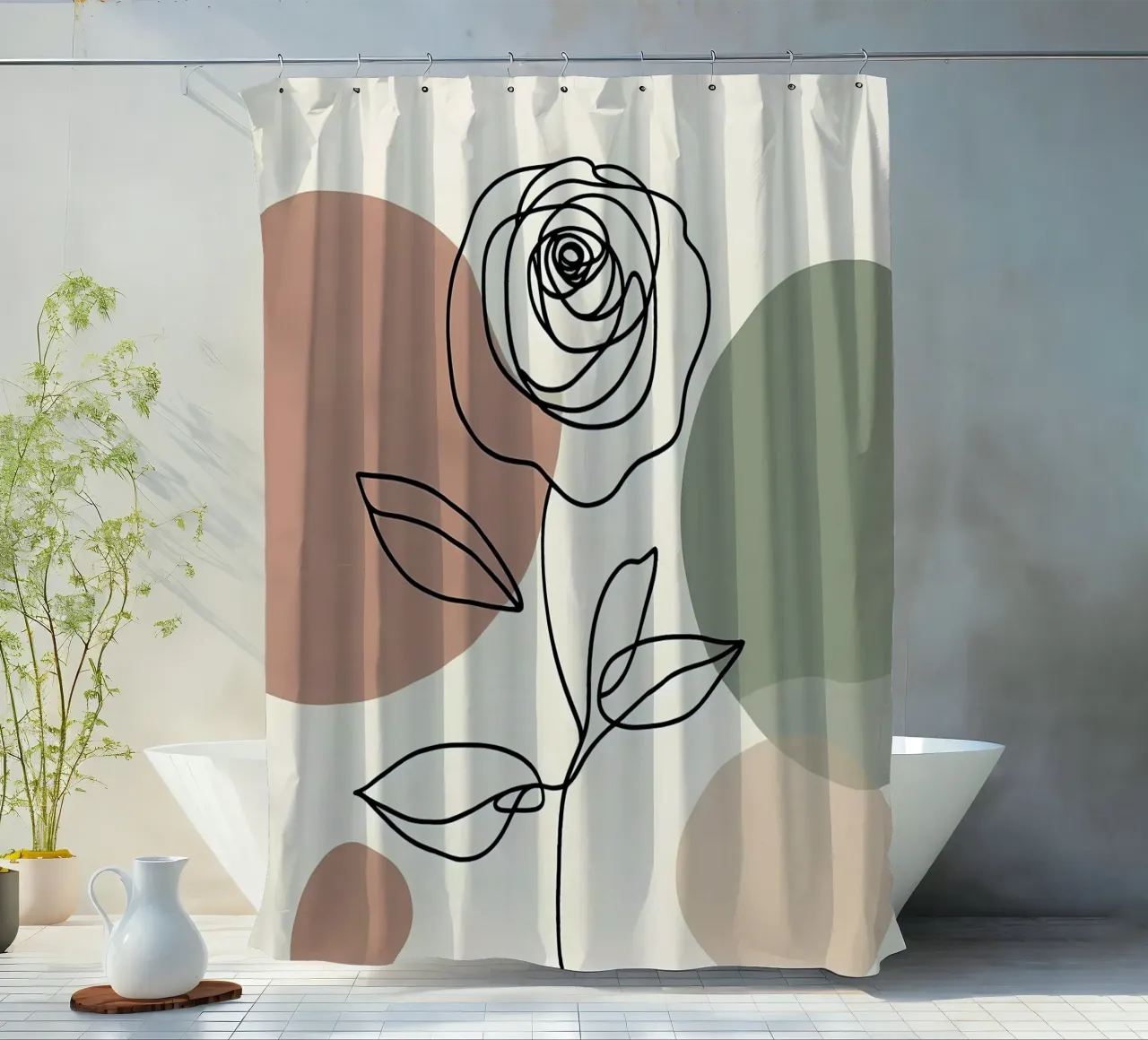Rose Line Art con forme astratte tenda da doccia da Bloom And Brush