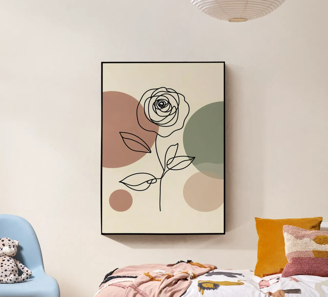 Rose Line Art mit abstrakten Formen Acryl-Glas von Bloom And Brush