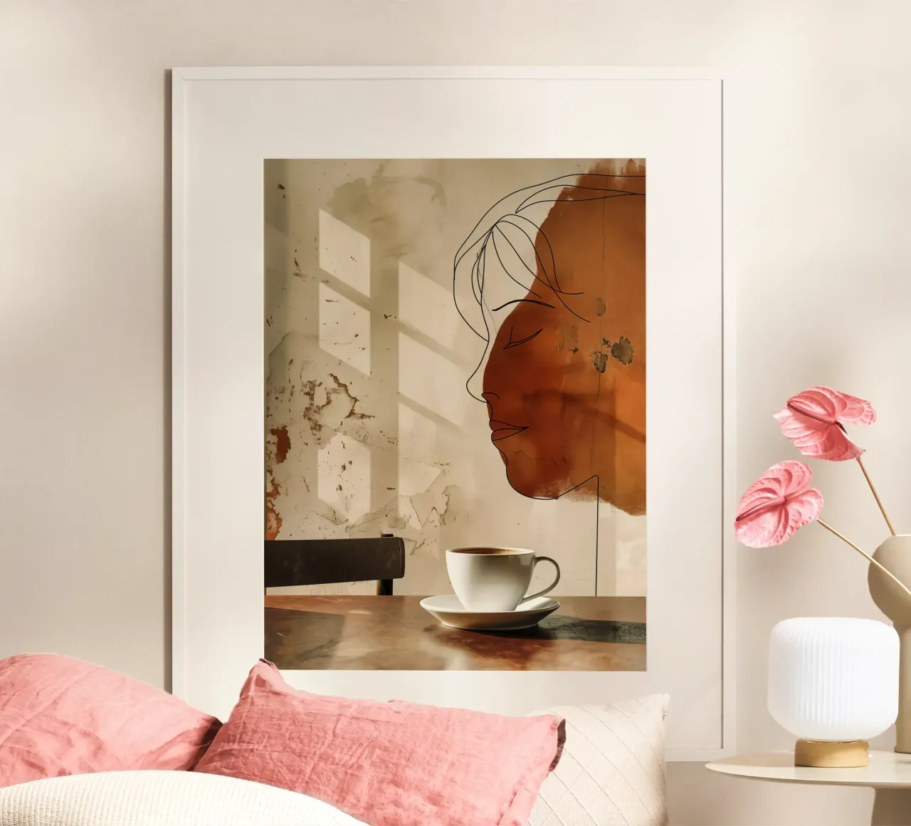 Linea d'arte del caffè poster con telaio in alluminio da Autofocus