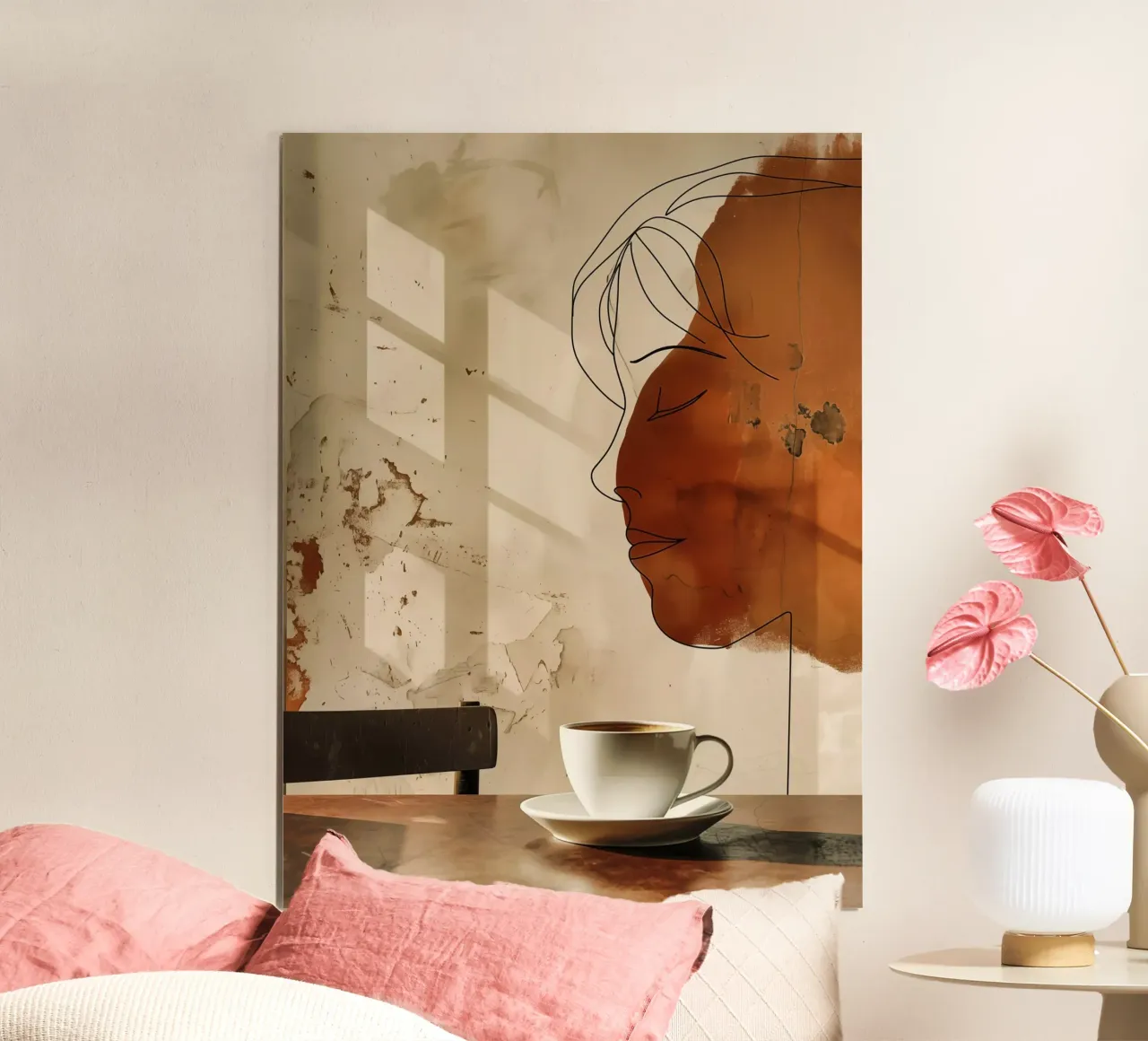 Linea d'arte del caffè poster con telaio in alluminio da Autofocus
