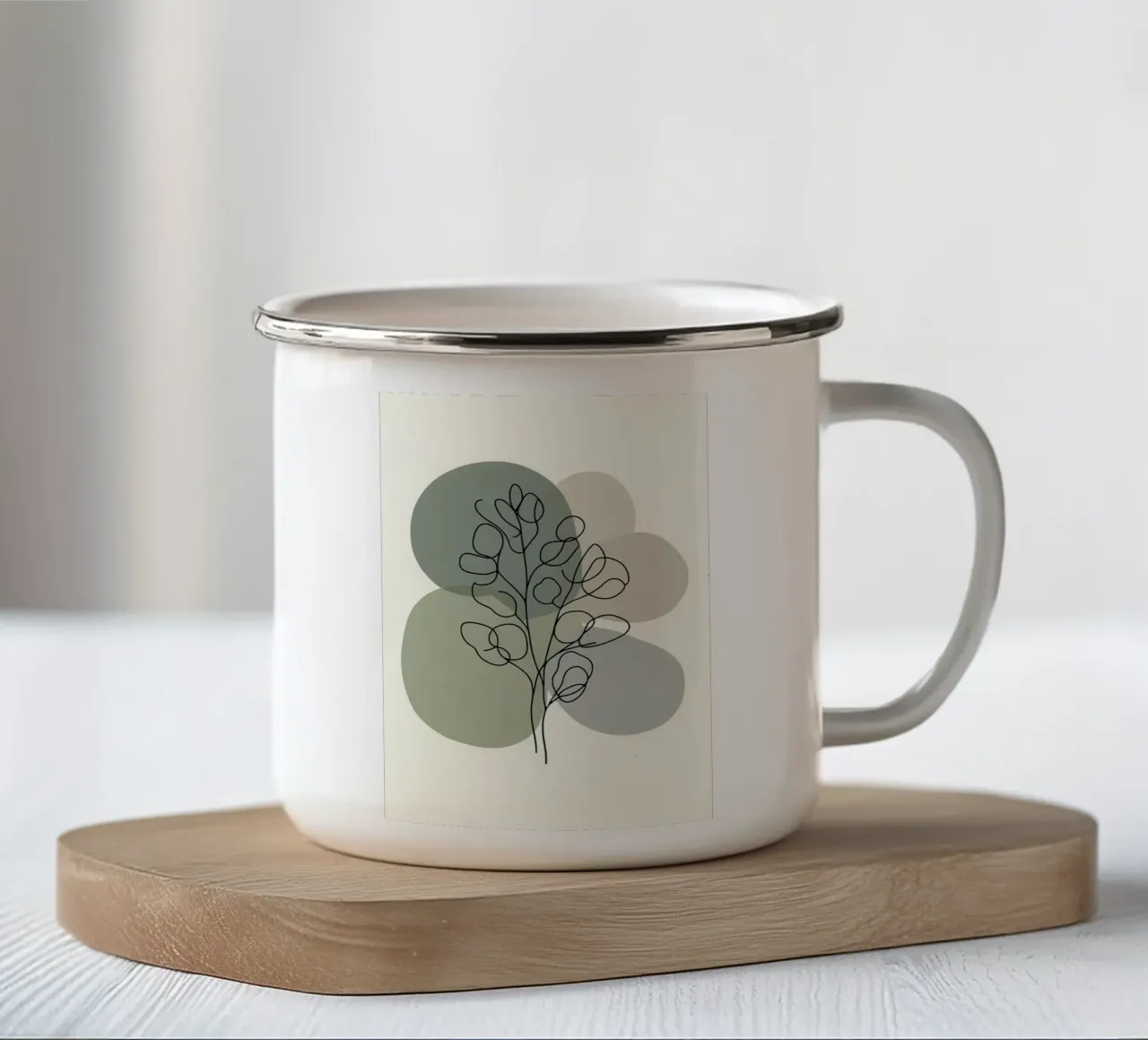 Eucalipto Line Art Olivo Astratto tazza in smalto da Bloom And Brush