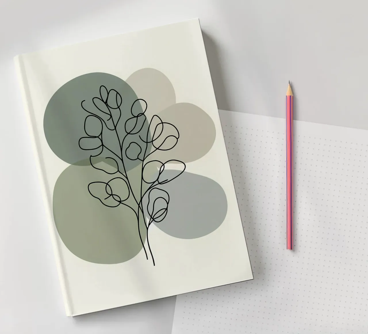 Eucalyptus Line Art Olive Abstract notebook by Bloom And Brush