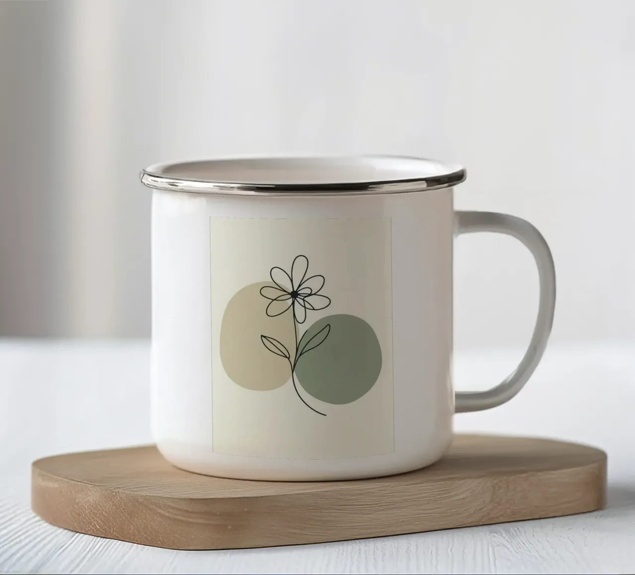 Fiore minimalista beige e salvia tazza in smalto da Bloom And Brush
