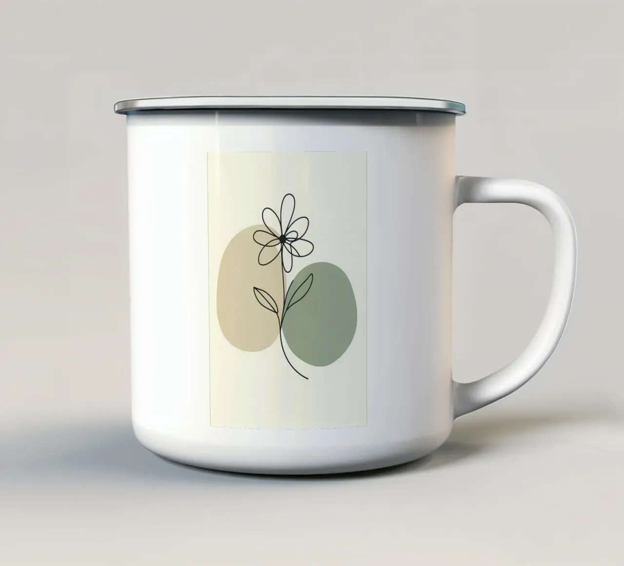 Fiore minimalista beige e salvia tazza in smalto da Bloom And Brush