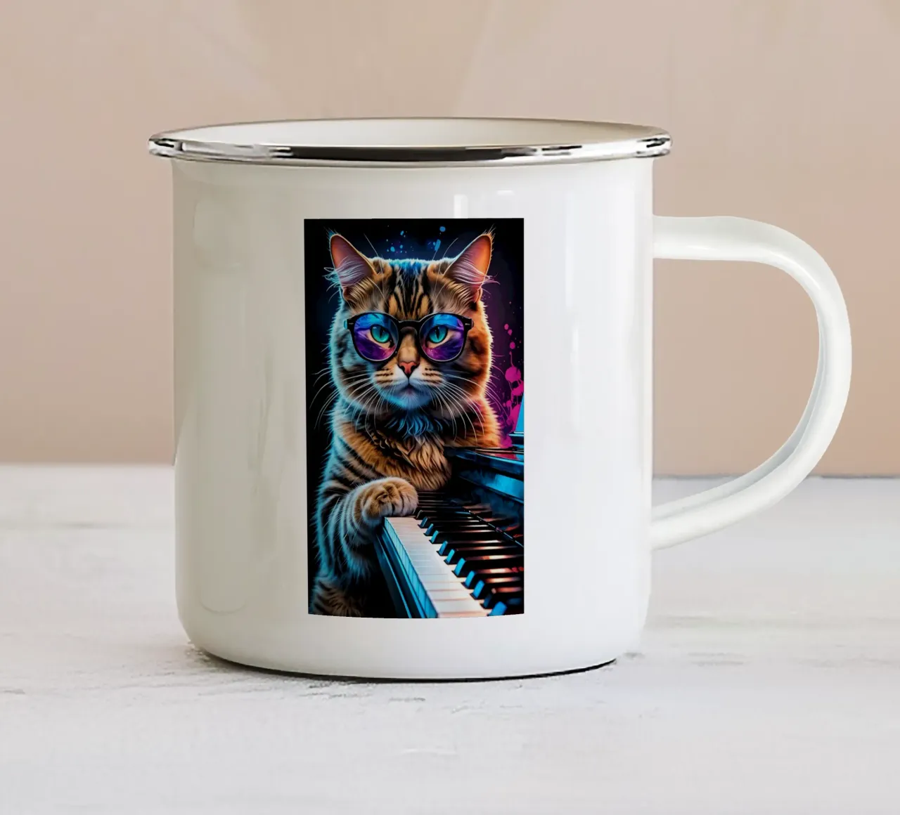 Gatto e pianoforte tazza in smalto da MakArena