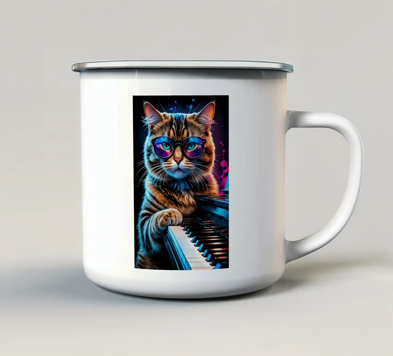 Gatto e pianoforte tazza in smalto da MakArena
