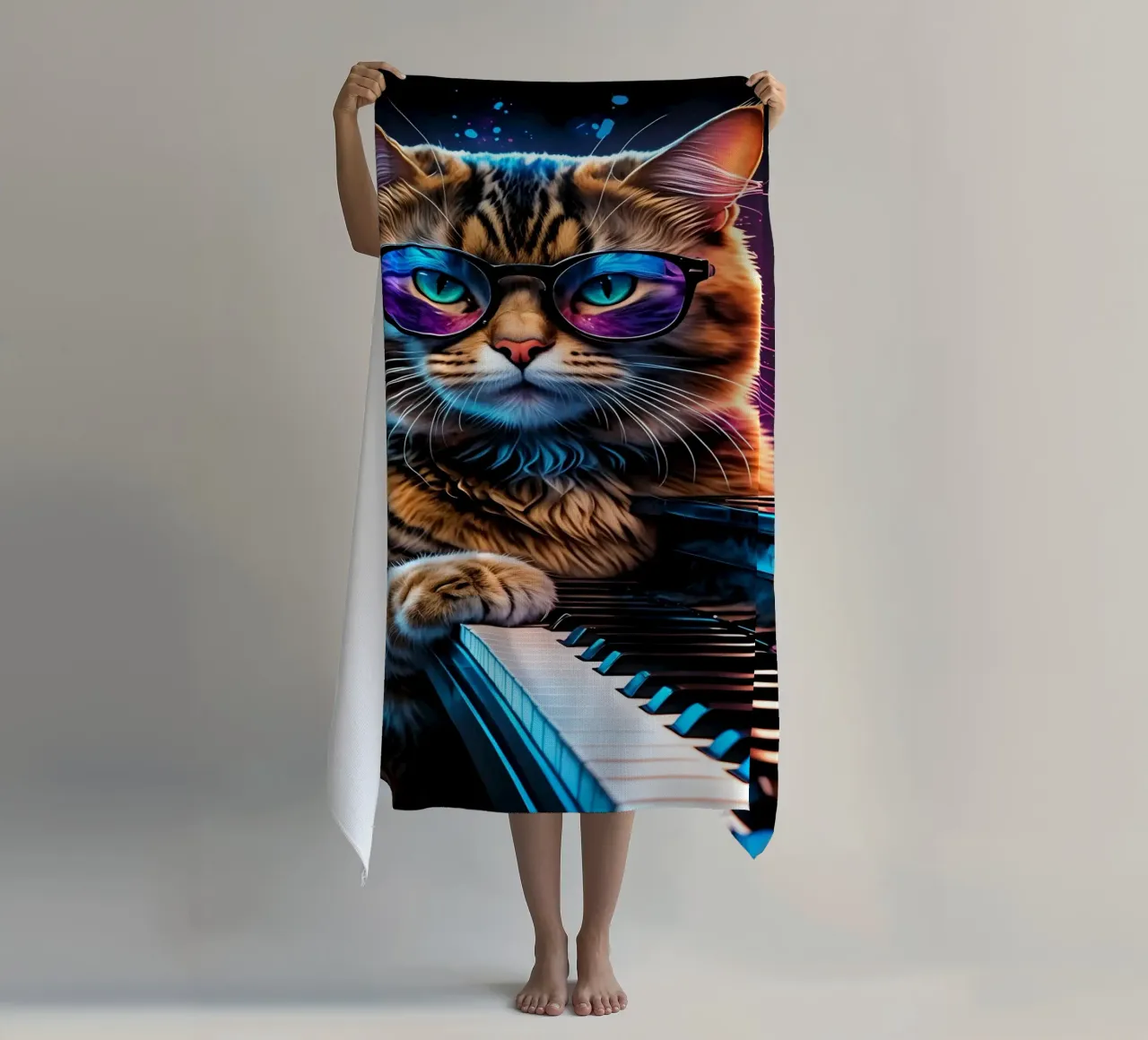Gatto e pianoforte telo mare da MakArena