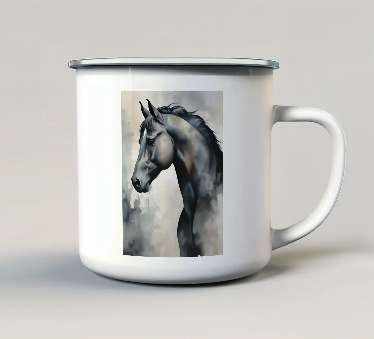 Il minimalismo del cavallo nero tazza in smalto da Minimalism