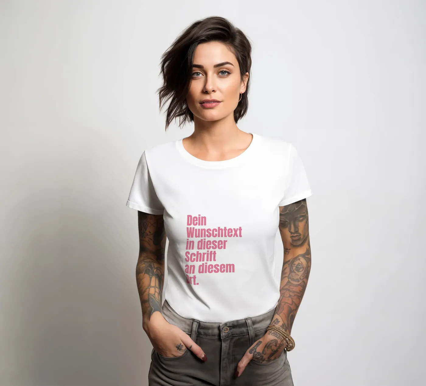 Wunschtext in pink rosa t-shirt da donna da WORTSPIEL