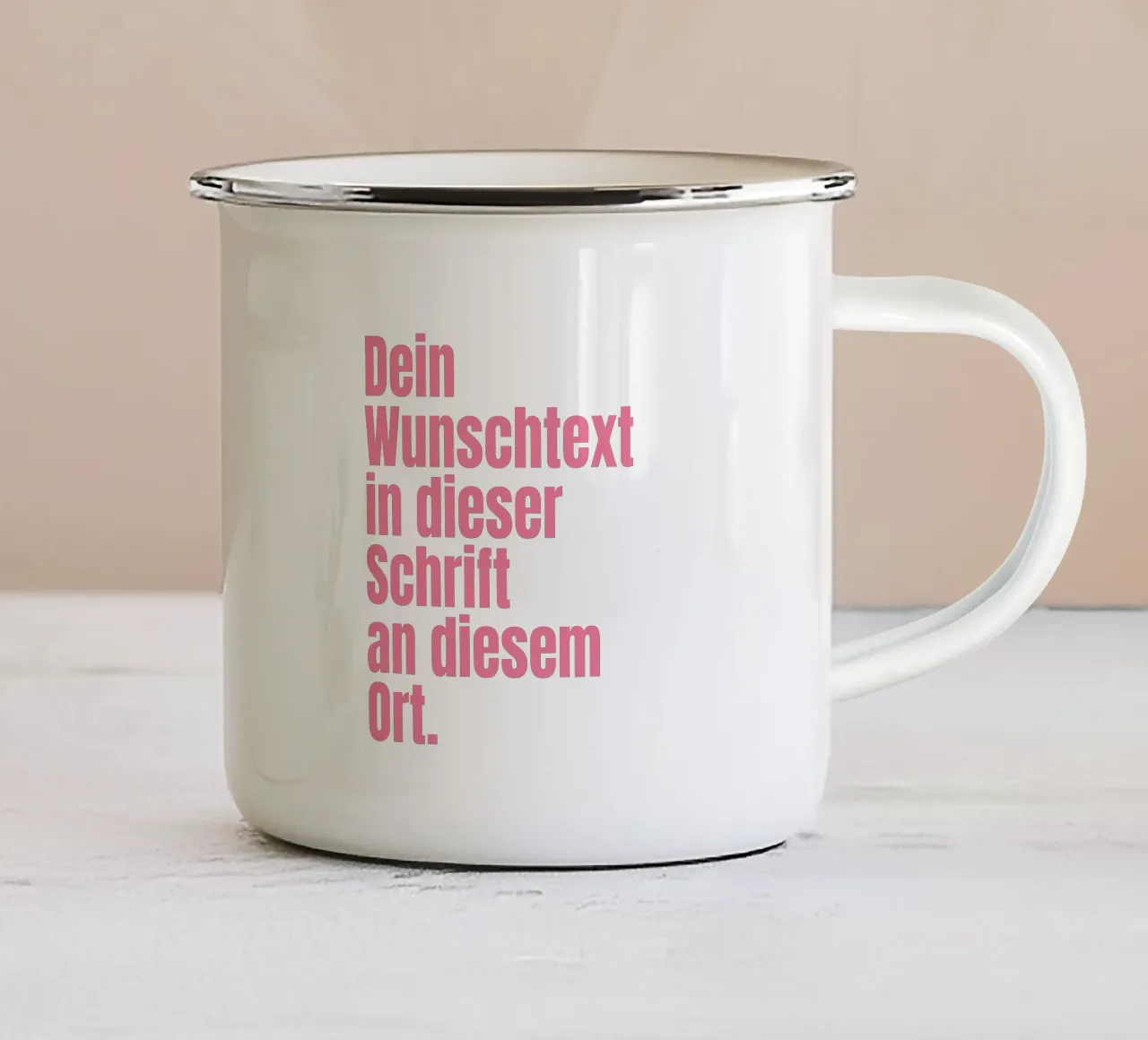 Wunschtext in pink rosa emaille mok van WORTSPIEL
