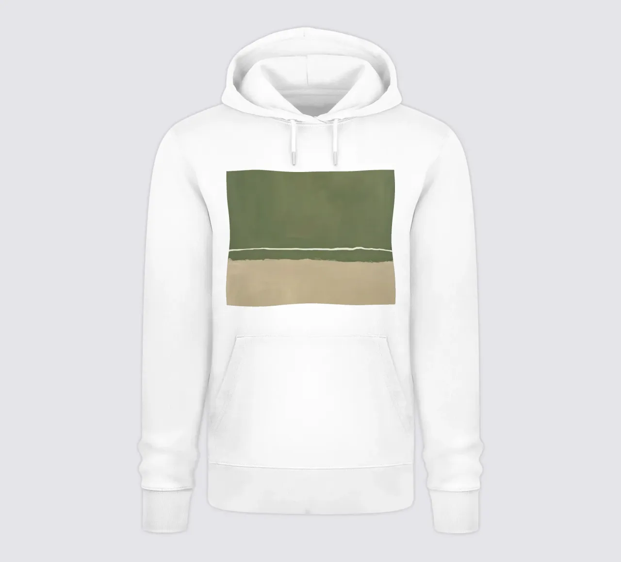Quadro astratto con banda orizzontale verde beige e bianca felpa con cappuccio da DesignDoodle